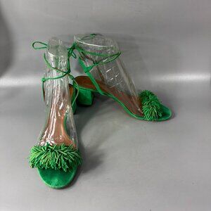 Aquazzura Green Suede Tassel Accents Sandals, Size 41